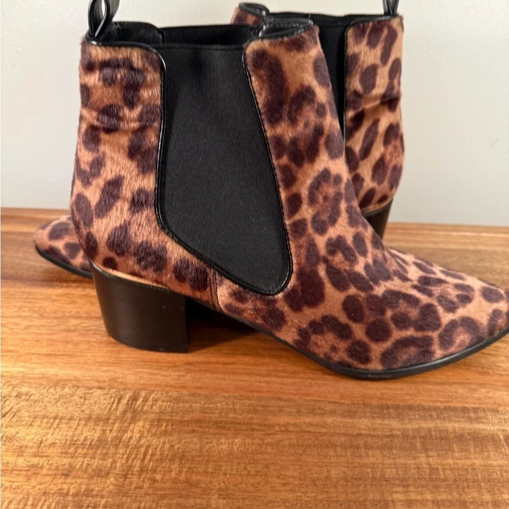 Nine West Taye Leopard Print Faux Pony-hair Chelsea Heeled Boot Size 8.5